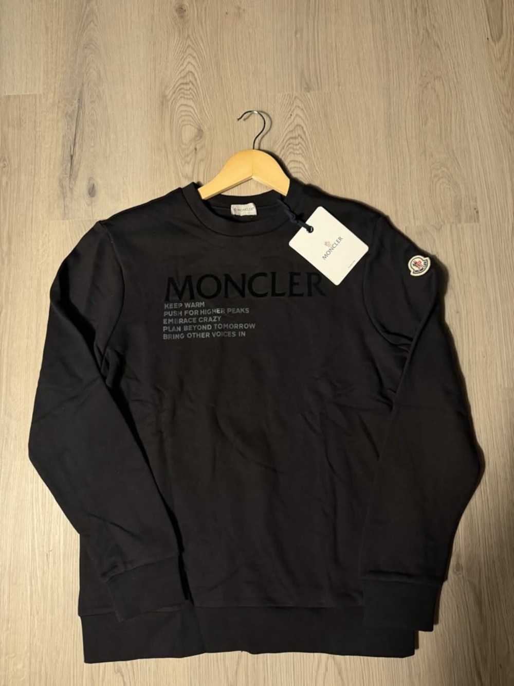 Moncler Black Logo Crewneck Sweatshirt with Sleeve Patch